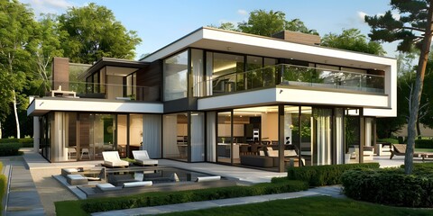 Fototapeta premium Modern House With Swimming Pool and Terrace