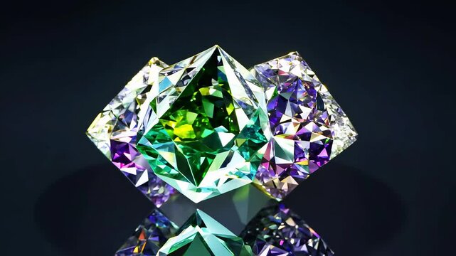 A collection of colorful gems are displayed on black surface.