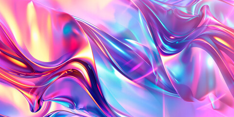 Fototapeta premium Abstract holographic metallic background, retro synthwave futurism style, Iridescent banner