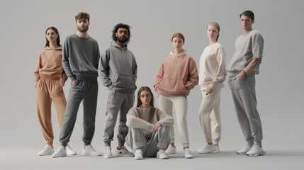 Weekend Vibes: A Group of Models in Cozy Sweatshirts and Tees for a Relaxing Day