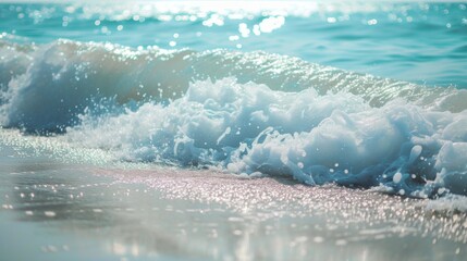 Fototapeta premium Ocean waves crashing against the shore during a bright sunny day