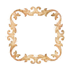 Watercolor decorative golden frame isolated with transparency