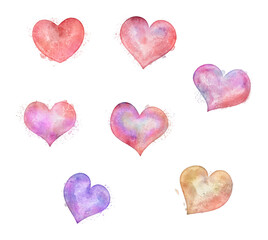 Watercolor hearts isolated with transparency