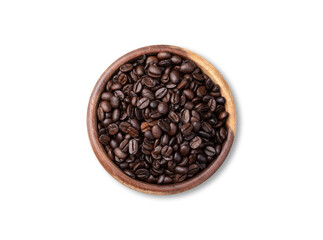 Coffee beans in a bowl isolated over white background