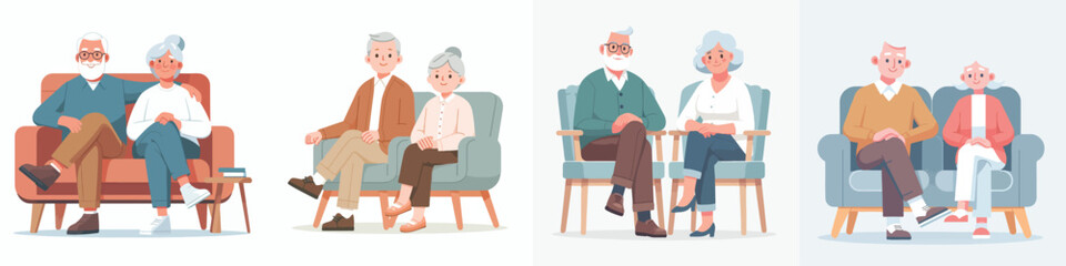 vector set of people relaxing in chairs