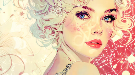 Beautiful woman posing with stylish blonde hair and blue eyes