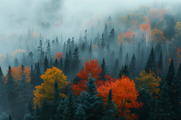 Photo of misty mornings and colorful forests in autumn