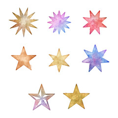 Obraz premium Watercolor star shapes in various colos isolated with transparency
