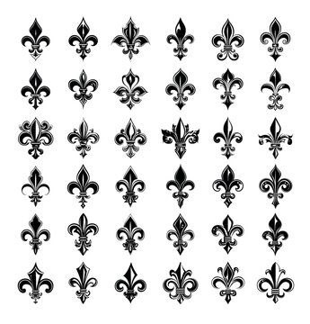 Fluer De Lis Icons Set Hand Drawn Simple Style Black Icons On White Background Elegant Design Elements