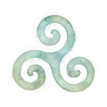 Watercolor triskele symbol in green isolated with transparency