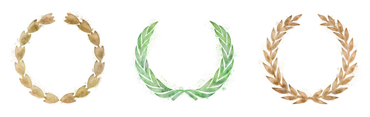 Watercolor laurel wreaths isolated with transparency
