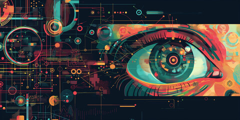 Obraz premium Human eye observing futuristic technology data analyzing system