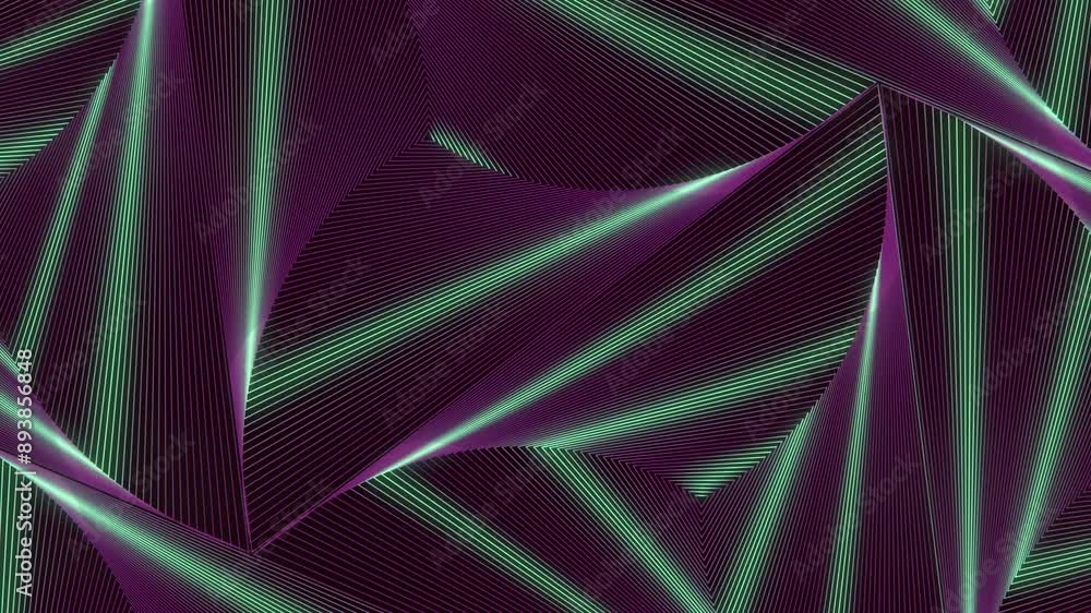 Leinwandbilder digital seamless loop animation of a purple geometric pattern of triangles with green waves running 