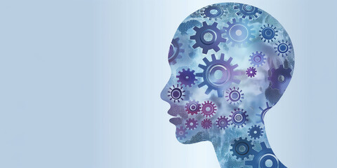 Human head silhouette filled with gears representing artificial intelligence