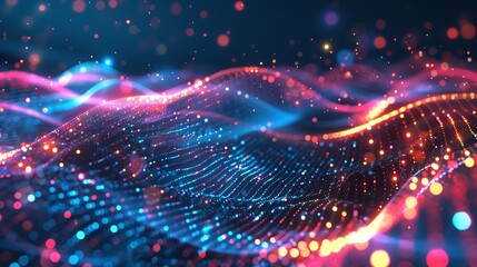 Obraz premium Abstract Digital Landscape with Glowing Particles