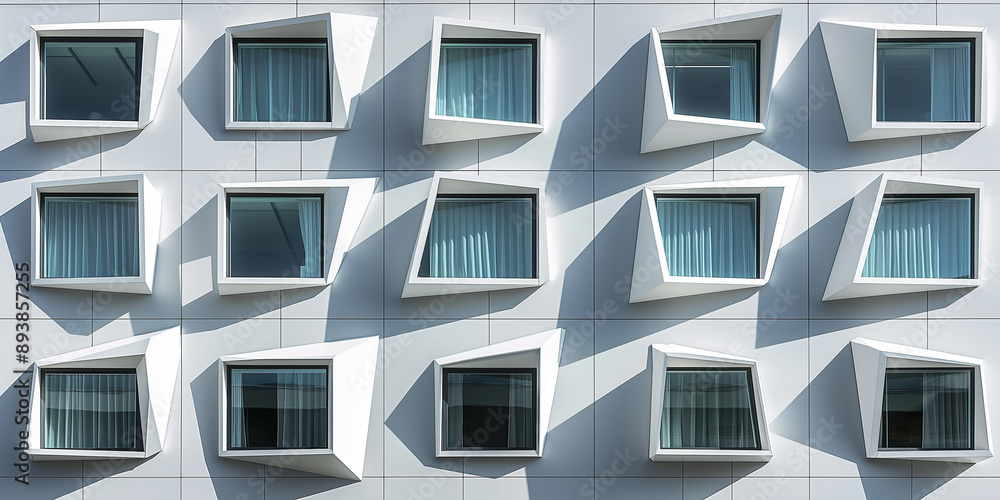 Poster modern building facade with geometric windows casting shadows
