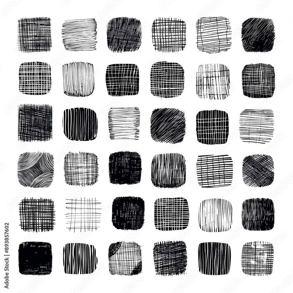 Poster hand drawn hatching line texture set simple style black icons white background artistic sketchy illu