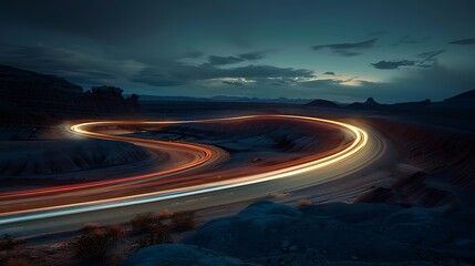 Winding Road Through the Desert at Night