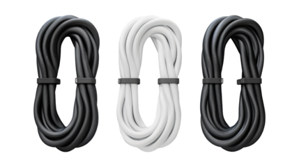 Collection Of Assorted Office Cable Organizers Black White And Grey For Cable Management And Promotions isolated on transparent background. Generative ai