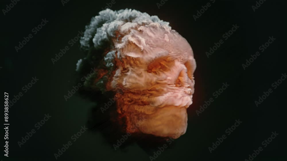 Poster 3d rendering digital animation of a mystical skull formed by bright flames and billowing smoke on a 