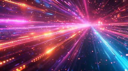 Naklejka premium Futuristic abstract background, colorful bright neon rays and glowing lines. AI generative