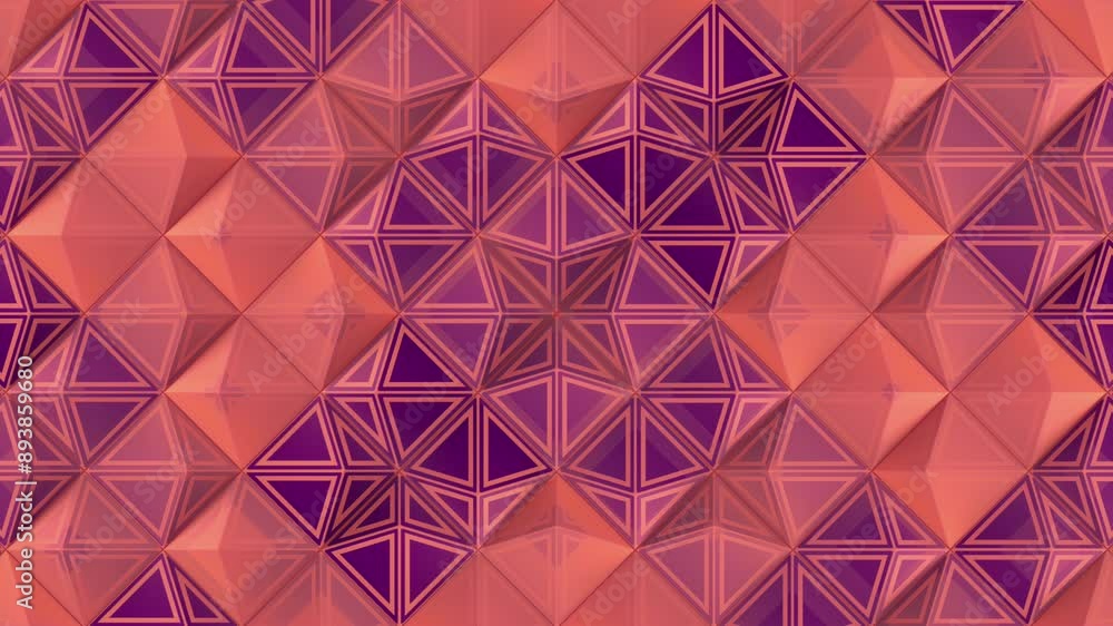 Fototapete Digital seamless loop animation composed of a grid of rectangles with a trendy color gradient. Mosaic effect. Bright geometric composition with purple and orange colors. 3d rendering 4K