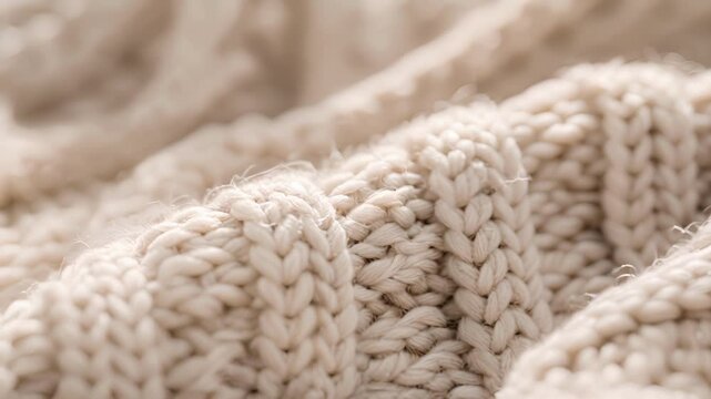 The intricate pattern of the knit work on a sustainable cashmere sweater is visible in a closeup with each stitch carefully exeed by hand. The unparalleled softness and warmth of this