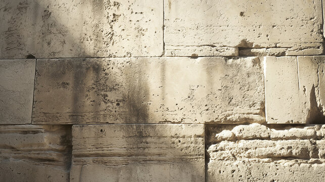 Close-up of the ancient stones of the Wailing Wall in Jerusalem, showing their texture and historic significance. The wall's weathered surface reflects centuries of prayers and cultural heritage