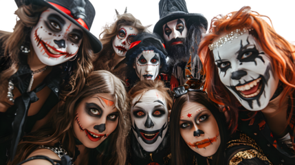 Group of Friends in Halloween Costumes, Creative and Fun Themed Dress-Up for Holiday Celebration, png file, isolated on white