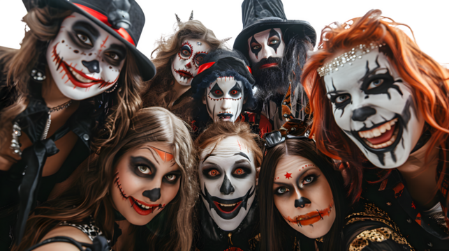 Group of Friends in Halloween Costumes, Creative and Fun Themed Dress-Up for Holiday Celebration, png file, isolated on white