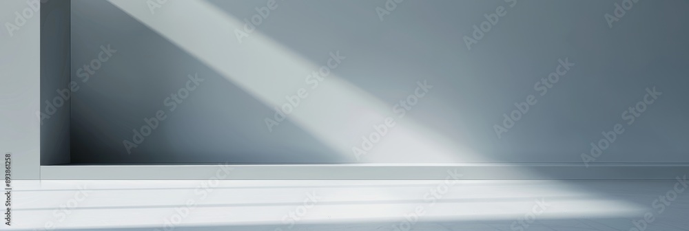 Poster a clean, minimal gray gradient background with a single beam of sunlight casting a shadow on the flo