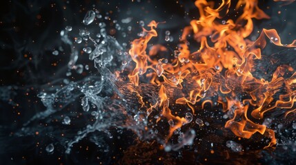 Dynamic clash of elements, water and fire in striking contrast, perfect for smart backgrounds and unique designs. High-quality AI-generated digital art. Ideal for multimedia and graphic projects. AI