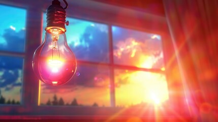   Window sill, bulb shining