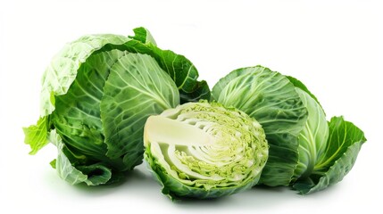 Fototapeta premium Green Cabbage isolated on White Background. Clipping Path for Fresh Healthy Vegetarian Salad