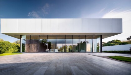 Sleek, contemporary architect-designed building with large glass windows and raw concrete structure.