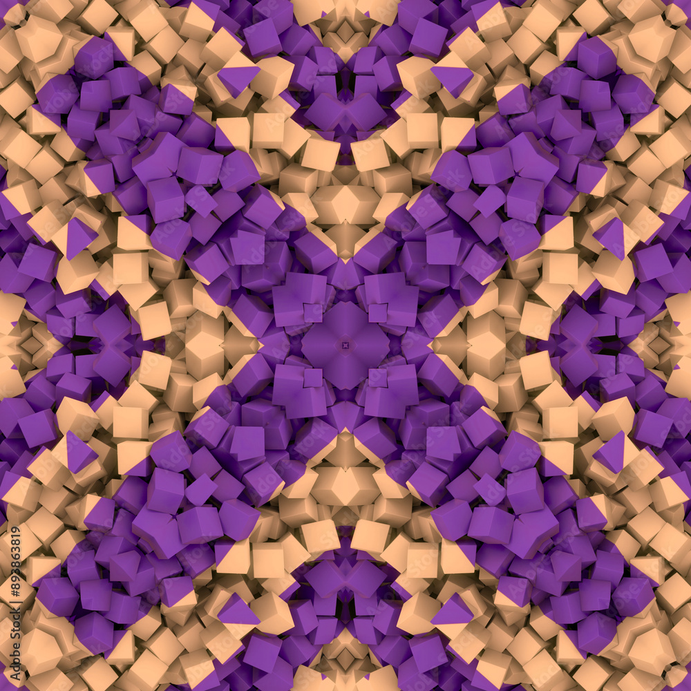 Aufkleber Digital illustration of a simple colorful geometric pattern composed of many small three-dimensional cubes. 3d rendering