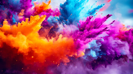 Burst of colorful powder in vibrant shades. Dynamic and energetic background with copy space