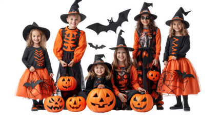 Family in Halloween Costumes, Festive and Fun Dress-Up for the Holiday, Creative and Spooky Celebration, png file, isolated on white
