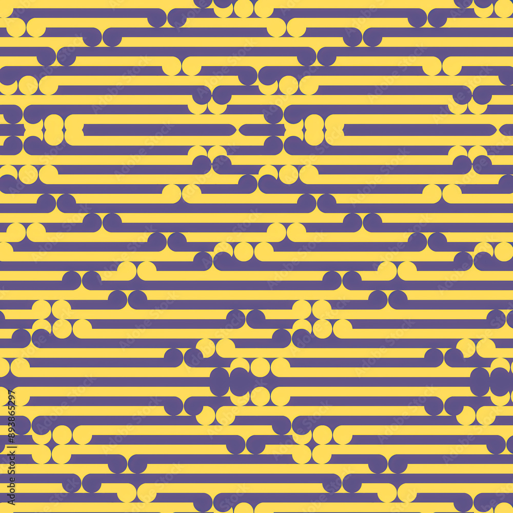 Poster abstract pattern of intertwined yellow and purple shapes. 3d rendering illustration