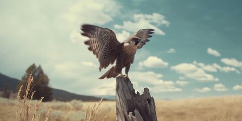 Fototapeta premium Hawk in Flight Over Scenic Hills