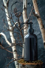Luxury black soap dispenser on tree branches