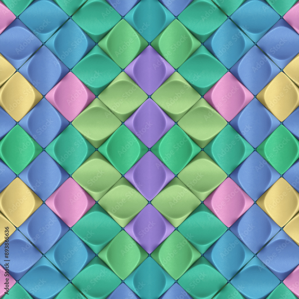 Poster Symmetrical tessellated pattern of interlocking three-dimensional wavy shapes. 3d rendering digital illustration