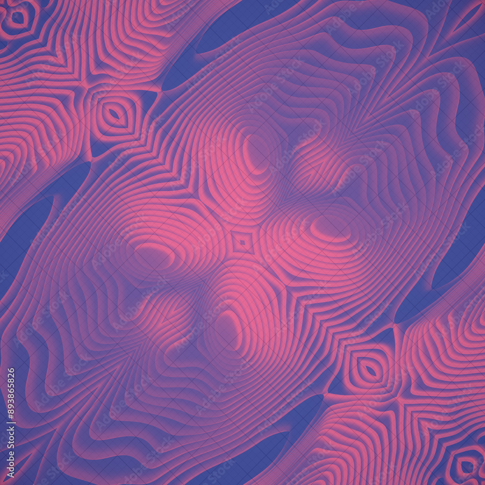 Poster lovely weave of symmetrical pattern of pink and purple waves. 3d rendering digital illustration