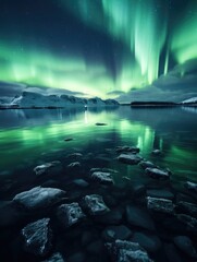 Naklejka premium Northern Lights Reflection on Lake