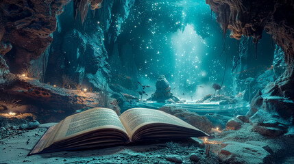 Open book in underwater cave