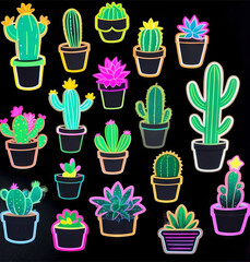 neon small cactus glowing minimalist stickers