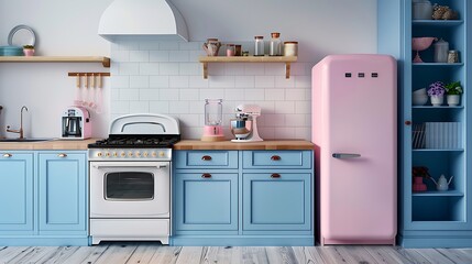 Fototapeta premium Pastel Kitchen Interior with Retro Appliances