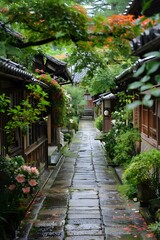 Obraz premium A narrow alley in a traditional Japanese town
