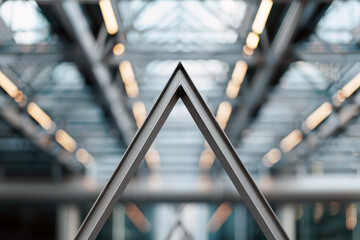 A closeup of a triangular design in a modern building, showcasing architectural innovation.