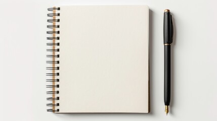 Mockup of spiral notebook with pen on white background